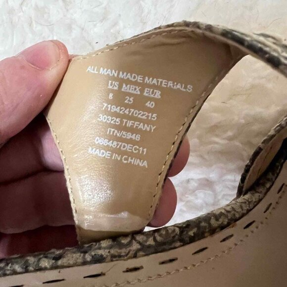 Attention Womens Snakeskin Print Slingback Peep Toe Sandals With Cork Heel Size - Picture 6 of 7